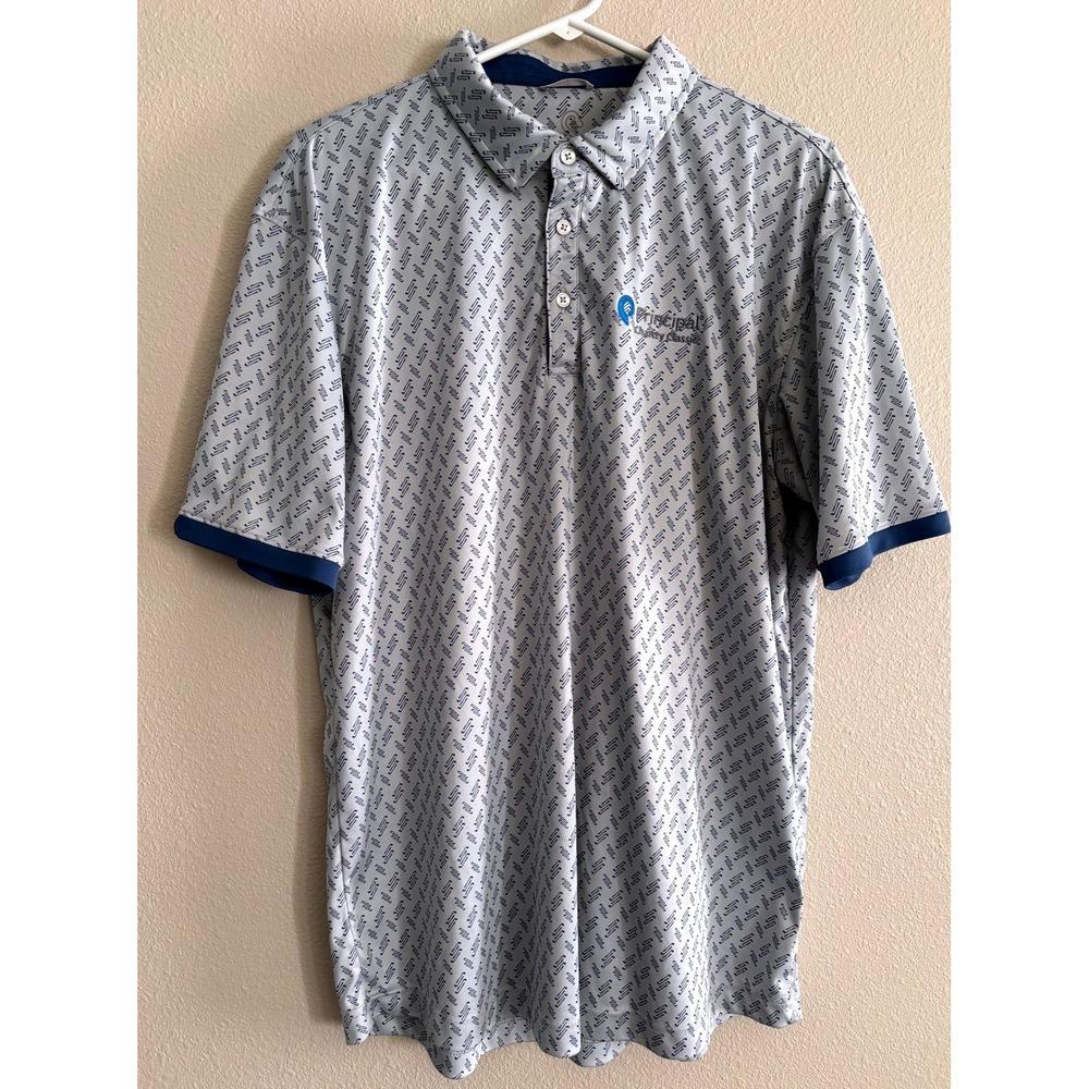 Swannies Polo Mens XL White Blue Principal Charity Classic Golf Club Print